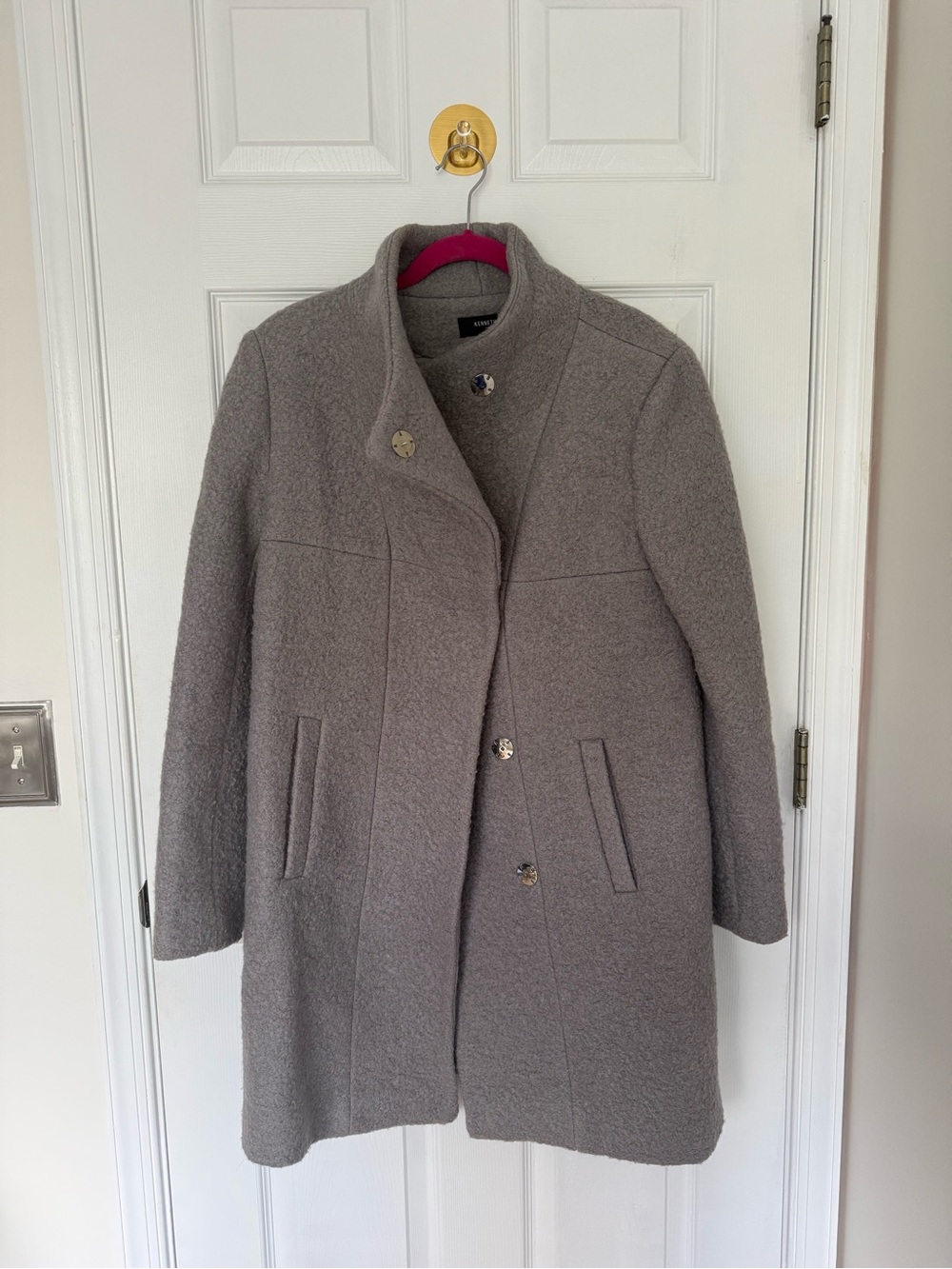 Kenneth Cole Grey Funnel Neck Wool Coat Size Medium